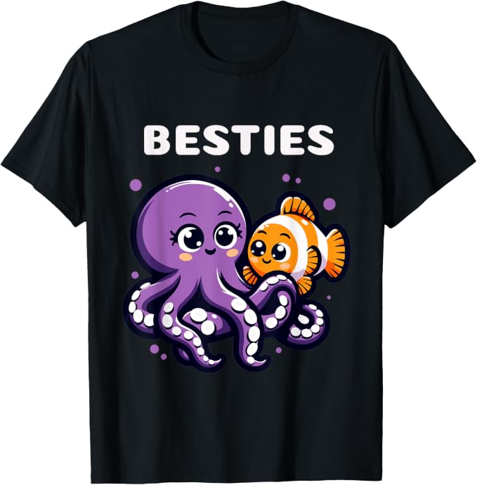 Cute Octopus and Clown Fish Ocean Besties Friends Best Pal