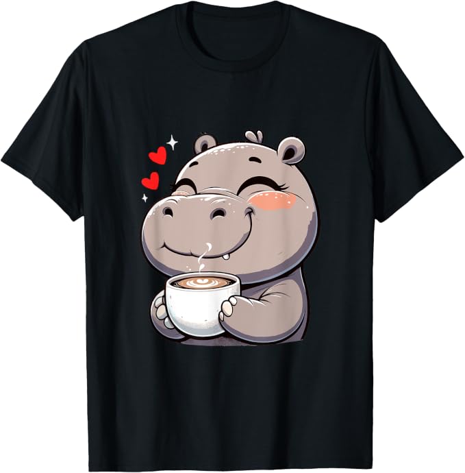 Cute Little hippopotamus coffee lover hippo cafe