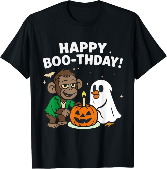 Funny Monkey and Duck celebrating Halloween Boo-day Birthday