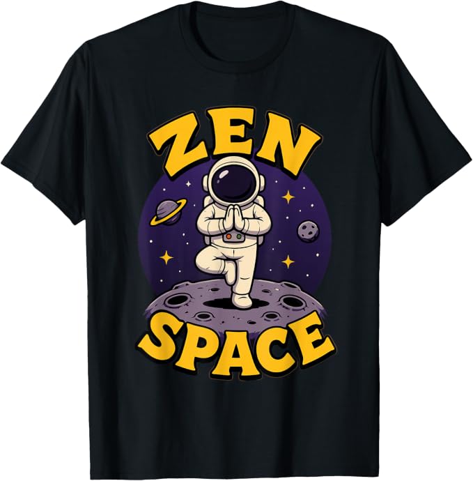 Funny Astronaut in Yoga Tree Pose in Space Feeling Zen